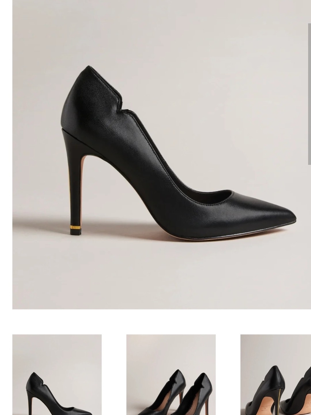 Ted Baker London Black Pointed Leather Stiletto with Gold Heel Accent